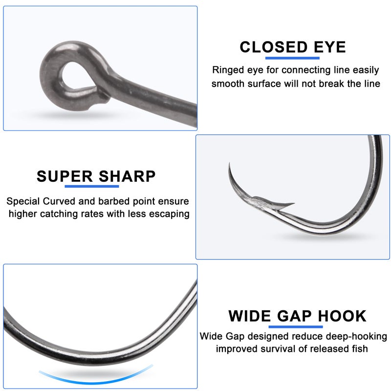 SILANON Inline Circle Hooks Saltwater, 80pcs High Carbon Steel Catfish Hooks in-Line Straight Eye Octopus Circle Hook Saltwater Freshwater Fishing Hooks for Catfish Bass 8/0 - Image 2